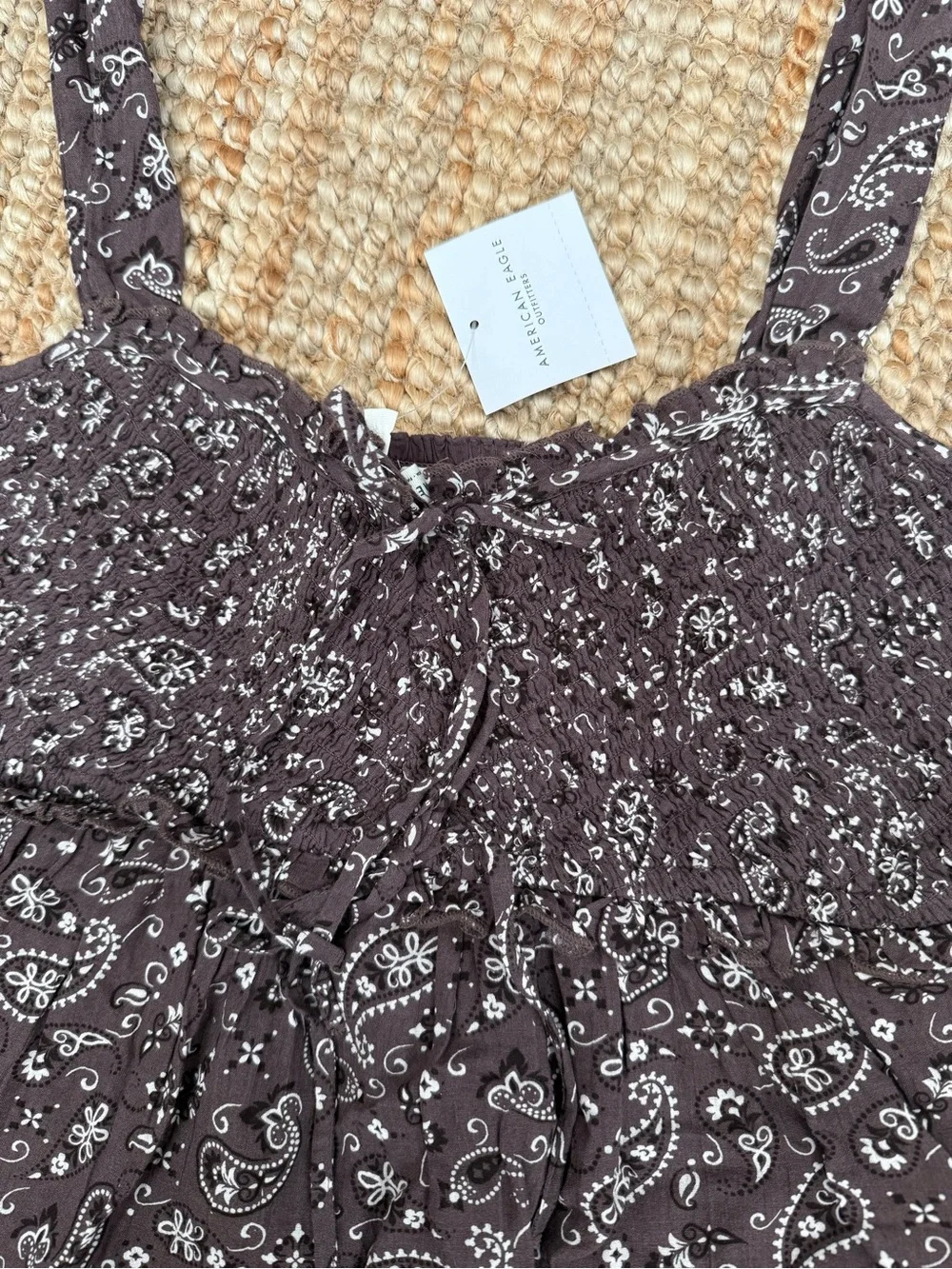 American Eagle Outfitters Brown Paisley Smocked Cami - Picture 3 of 4